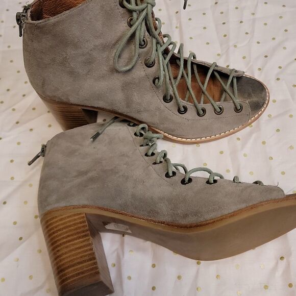 Jeffery Campbell Cors Taupe Suede Lace Peep Toe Booties Size 8 - Picture 8 of 9
